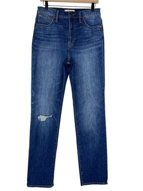 Madewell Perfect Vintage Crop Jean Sz 28 Blue Distressed Mom Stretch